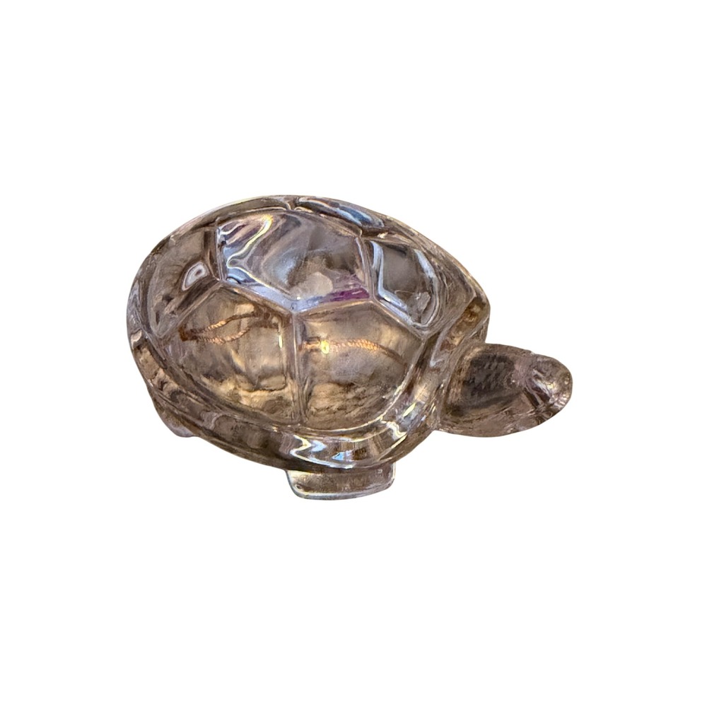 Vintage Clear Pressed Glass Turtle Figurine Paperweight Faceted Shell Decor